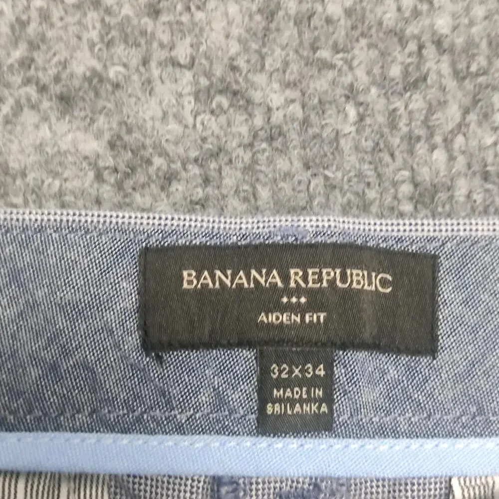 Banana Republic Pants Mens 32x34 Blue Linen Cotton Slim Fit Check Aiden Chino